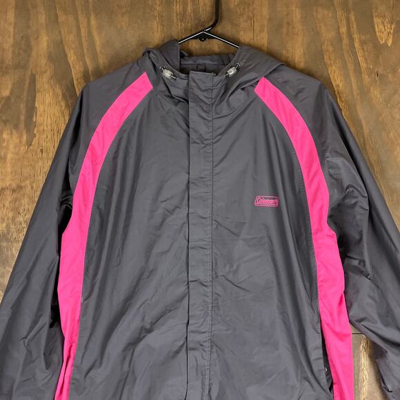 Coleman Womens Jacket Gray Pink Windbreaker Zip Up Outdoor 100% Nylon L/XL - Picture 2 of 11